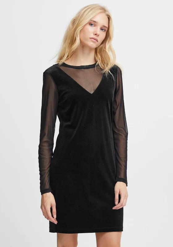Mega Sale Happening Now!Ichi Lavanny Velour Mesh Mini Dress, Black