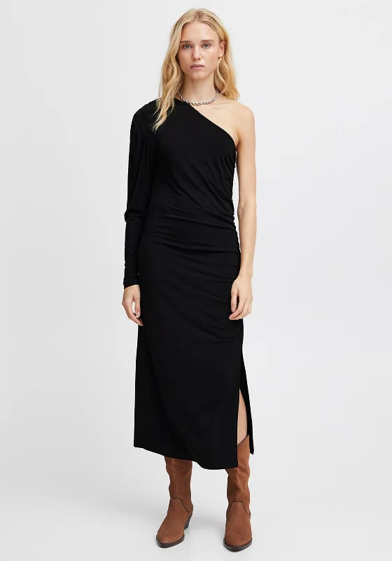 Flash Deals – Act Quickly!Ichi Zenty One Sleeve Side Slit Maxi Dress, Black