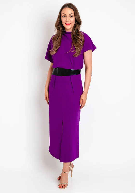 Unlock Huge Savings Now!Kameya Faux Leather Banded Waist Maxi Dress, Purple