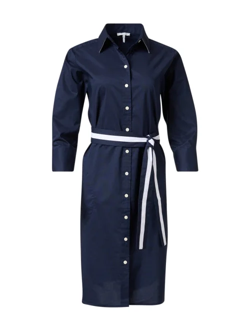 Grab Yours Before It’s Too Late!Kathleen Navy Stretch Cotton Shirt Dress