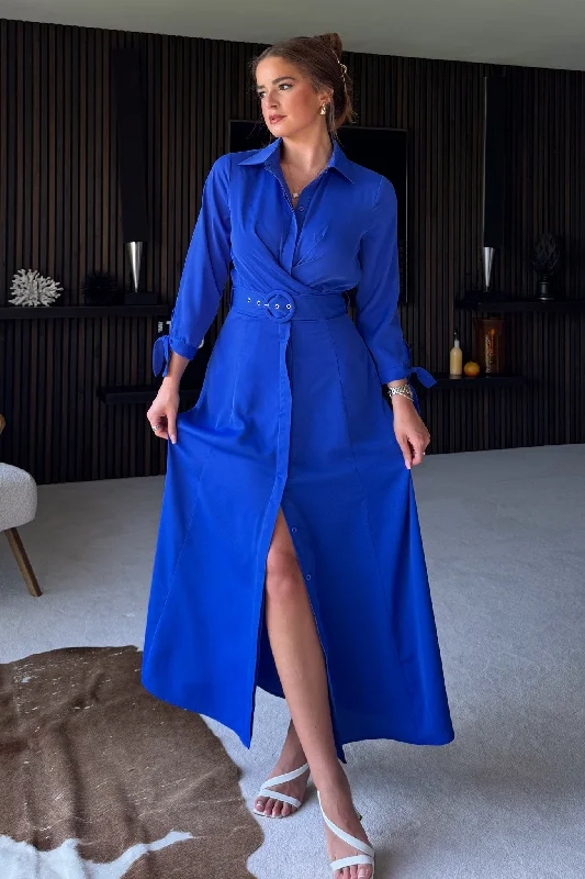 Hurry! While Supplies Last!Kira Wrap Detail Coablt Maxi Shirt Dress
