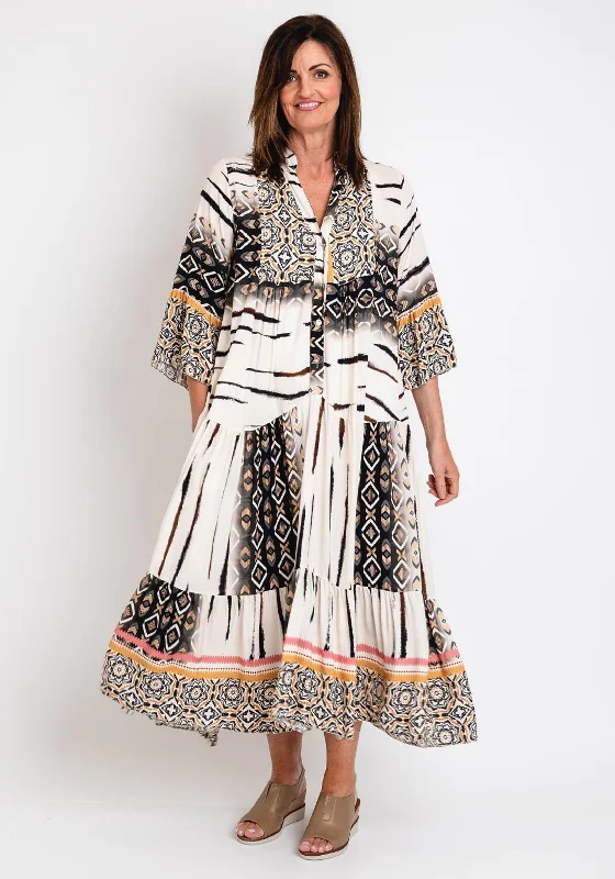 Flash Sale – Act Fast!Serafina Collection One Size Long Print Smock Dress, Cream Black Flash Sale – Act Fast!Serafina Collection One Size Long Print Smock Dress, Cream Black