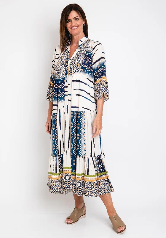 Snag the Best Prices Now!The Serafina Collection One Size Long Print Smock Dress, Cream Blue Snag the Best Prices Now!The Serafina Collection One Size Long Print Smock Dress, Cream Blue