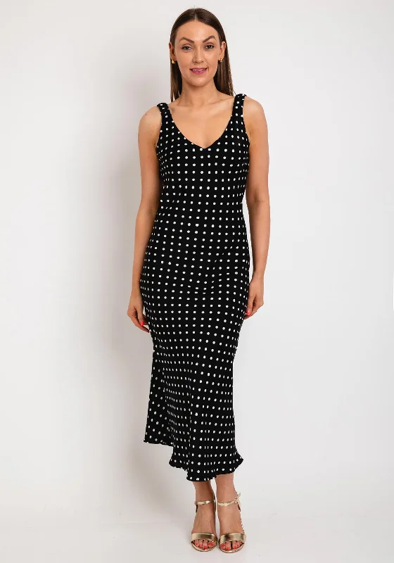 Your Favorite Sale is Back!The Sofia Collection V Neck Polka Dot Maxi Dress, Black