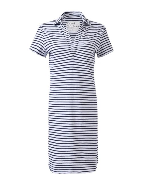 Shop Now and Save!Lauren White and Navy Striped Cotton Polo Dress