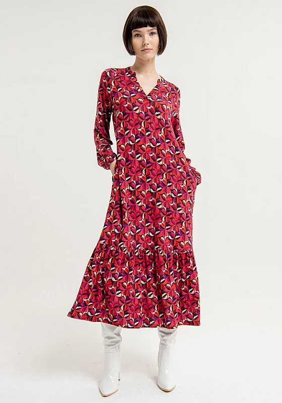 Buy More, Pay Less!Surkana Flower Pattern, Frill Hem Maxi Dress, Red