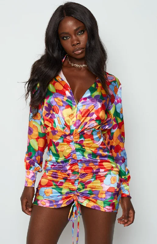 Only a Few Left – Order Now!Lover Satin Shirt Dress Multi Floral