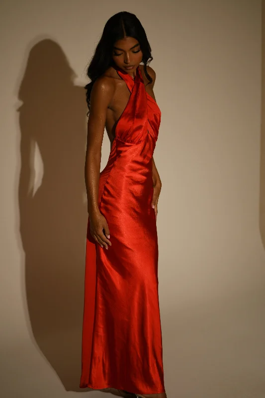 Shop Smart, Save Big!Marvelle Satin Halter Maxi Dress - Vermilion Red