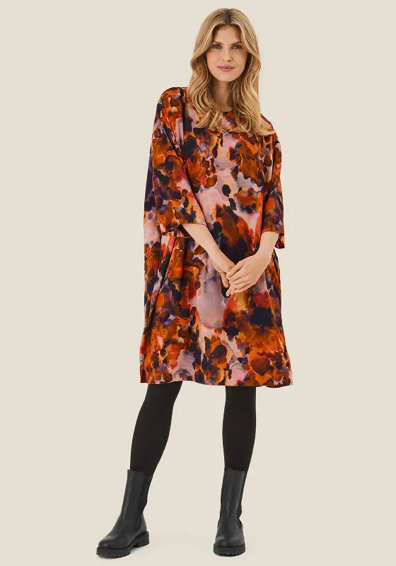 Stock Up and Save!Masai Naslana Ink Print Knee Length Dress, Spicy Orange