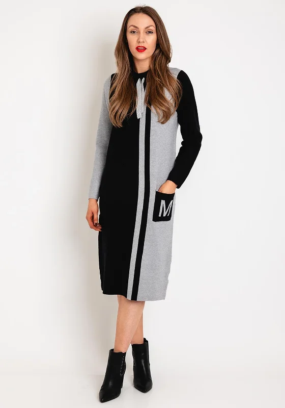 Shop Today, Save Tomorrow!Micha Drawstring Neckline Knit Jumper Dress, Black & Grey Shop Today, Save Tomorrow!Micha Drawstring Neckline Knit Jumper Dress, Black & Grey