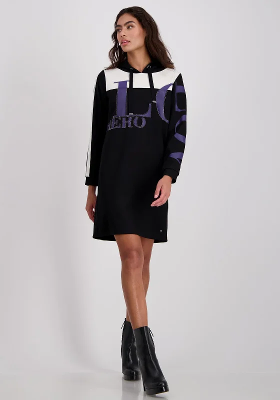 Save More When You Shop More!Monari Text Print Hooded Sweater Dress, Black