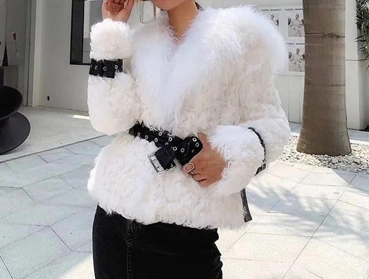 Amazing Prices You Can’t Resist!Mongalian Lamb Fur Sheepskin Leather Belted Coat