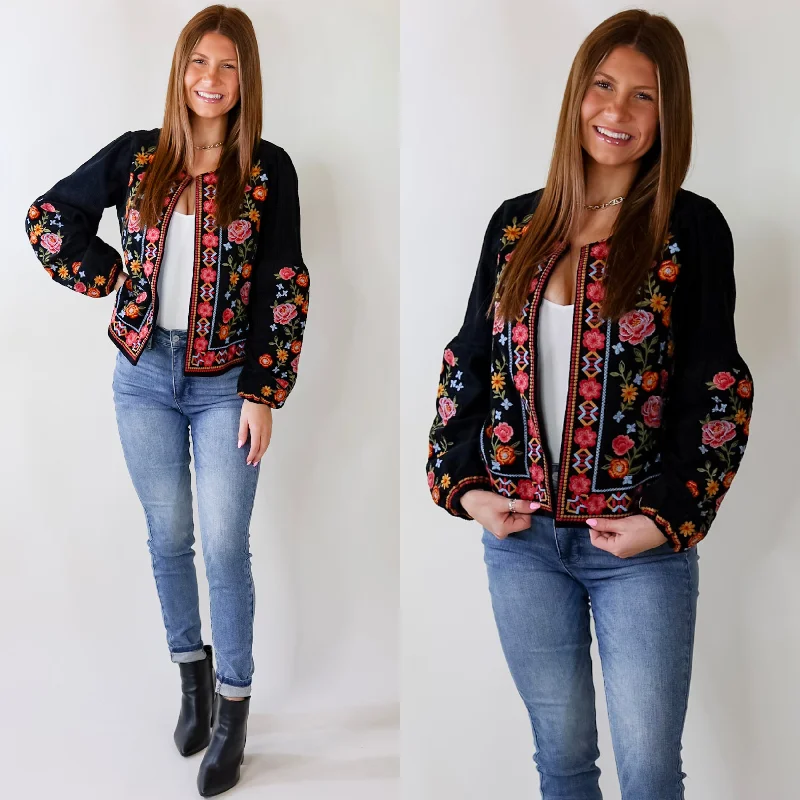 Your Shopping Wish, Our Discount Command!More To Say Corduroy Floral Embroidered Jacket in Black
