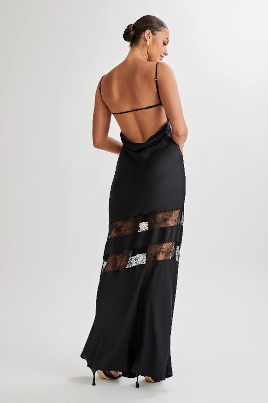 Bigger Savings, Better Shopping!Myrna Satin Lace Maxi Dress - Black