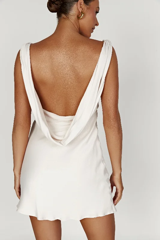 Shop Before It’s Gone!Nadia Satin Mini Dress With Cowl Back - Beige