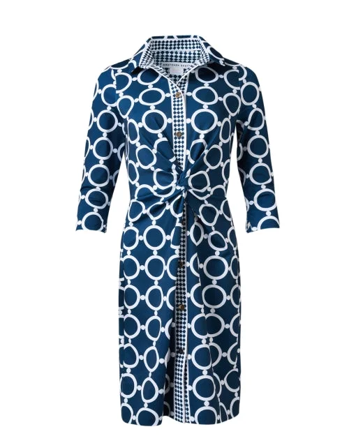 One Click Away from Big Savings!Navy and White Print Twist Dress