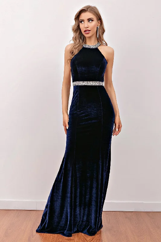 Score Big Savings Today!Navy Mermaid Velvet Long Prom Dress