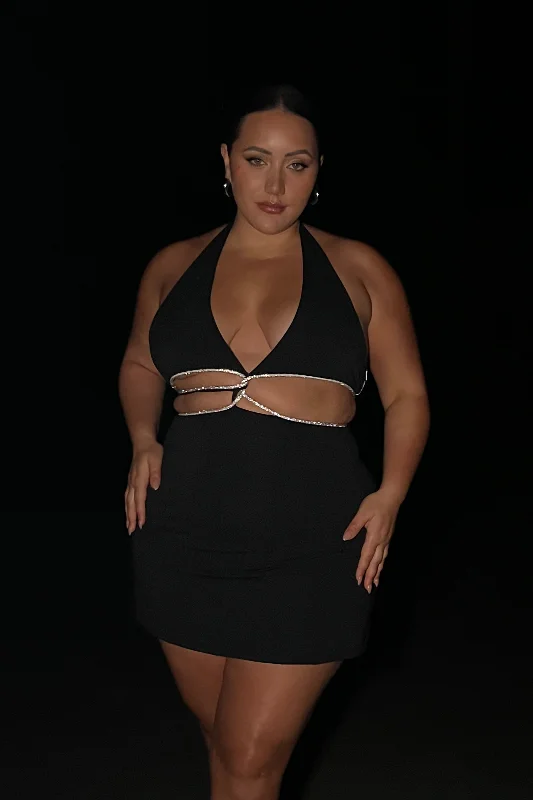 Limited Time Offer!Nicha Halter Mini Dress With Cut Outs - Black