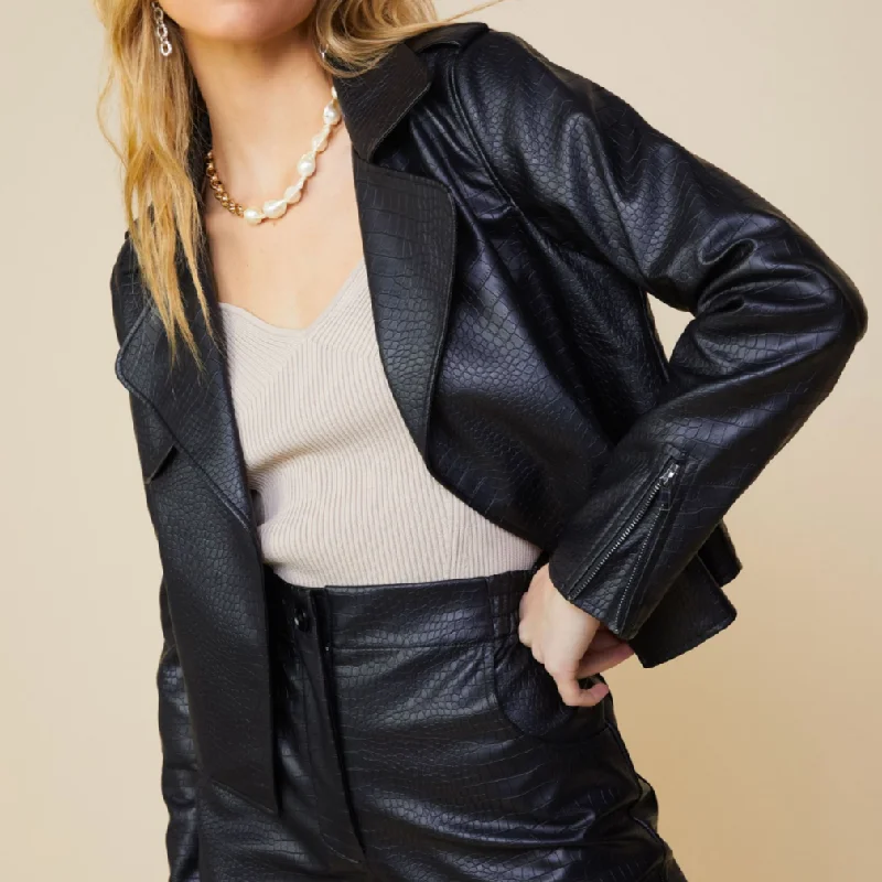 Buy More, Save More!Night Life Vegan Leather Textured Biker Jacket
