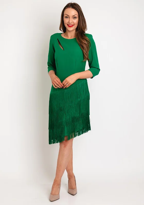 Biggest Sale of the Season!Olimara Tiered Fringe Tassel Skirt Knee Length Dress, Green Biggest Sale of the Season!Olimara Tiered Fringe Tassel Skirt Knee Length Dress, Green