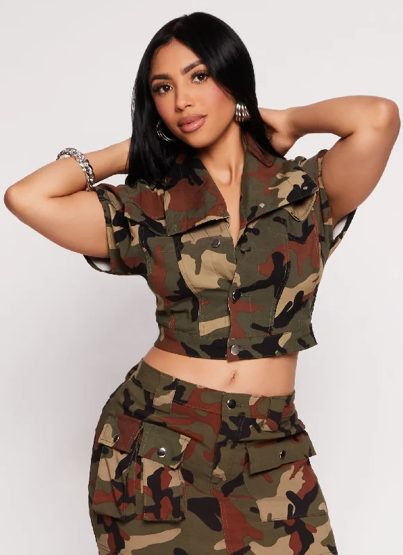 New Discounts Just Dropped!Camouflage Short Sleeve Cropped Jacket
