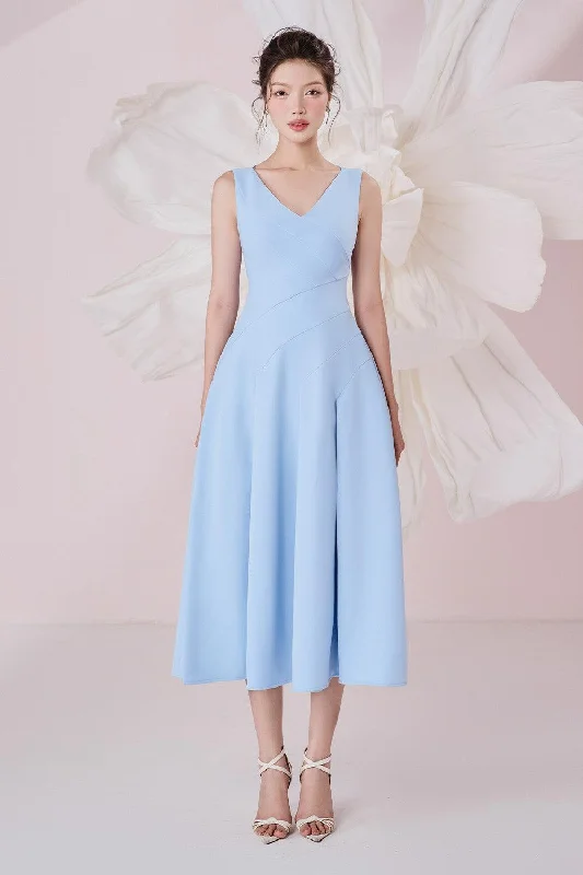 Huge Savings – Act Now!Opal A-line V-Neck Cotton Knitted Calf Length Dress