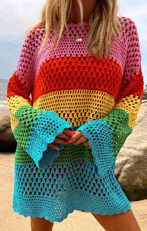 Best Deals Just for You!Paula Pullover ~ Bright Stripe Crochet