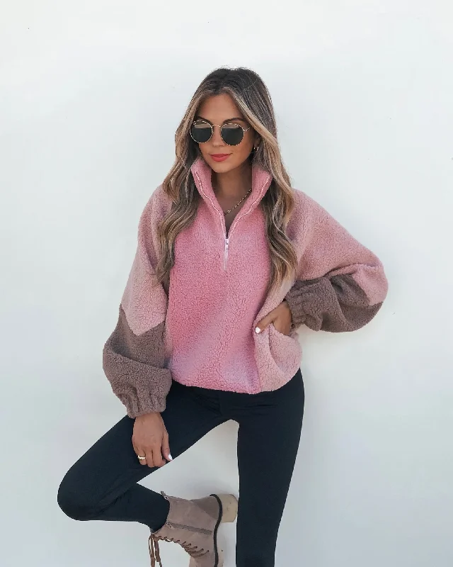 Unlock Huge Savings Now!Pink Color Block Sherpa Jacket