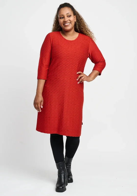 Your Shopping Spree Starts Here!Pont Neuf Textured Knee Length Dress, Deep Orange