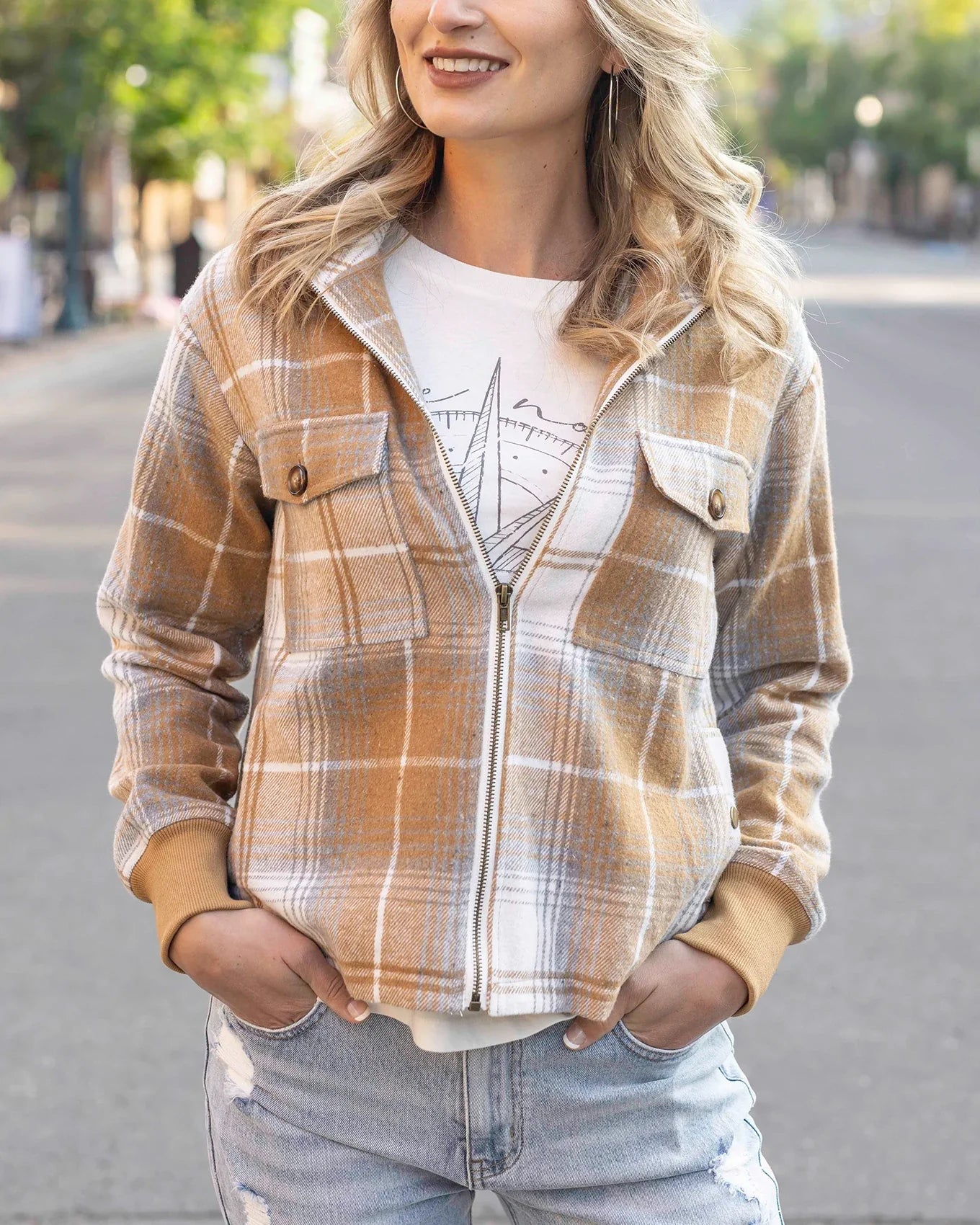 Shop Now and Save!Grace & Lace | Flannel Plaid Jacket | Camel & Ivory