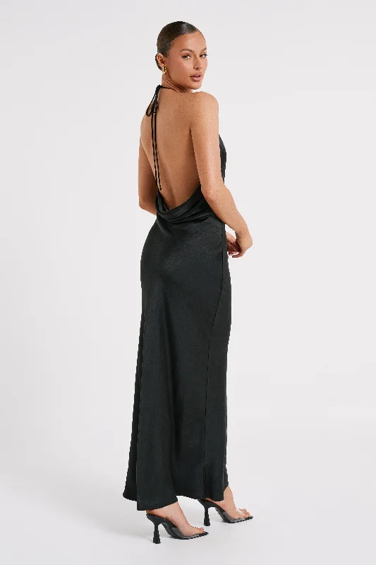 Massive Price Cuts!Sammy Satin Halter Maxi Dress - Black