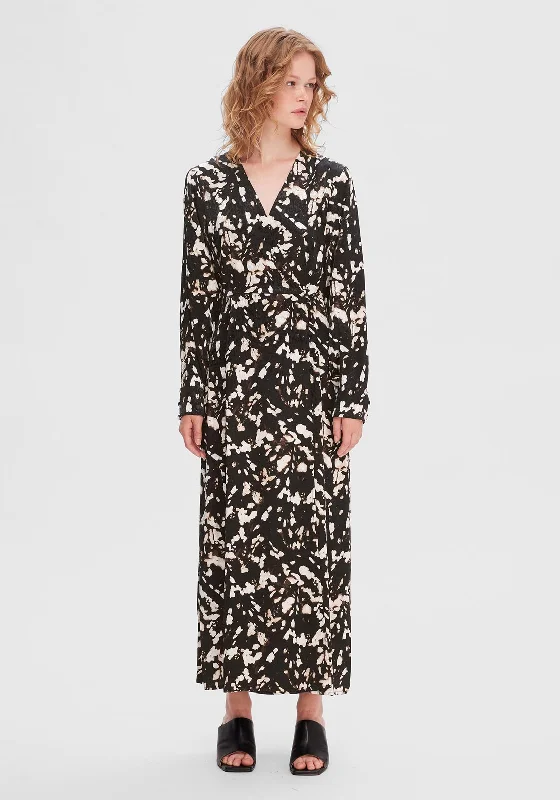 Flash Sale – Act Fast!Selected Femme Justine Printed Faux Wrap Maxi Dress, Black