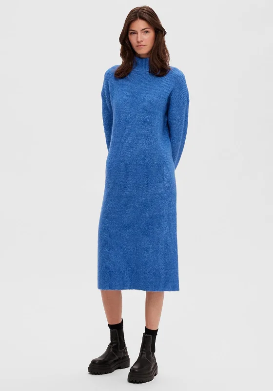 Incredible Savings Inside!Selected Femme Maline High Neck Knit Jumper Dress, Nebulas Blue
