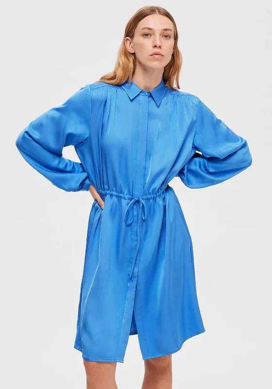 Shop Now and Save!Selected Femme Thea Satin Feel Shirt Dress, Nebulas Blue