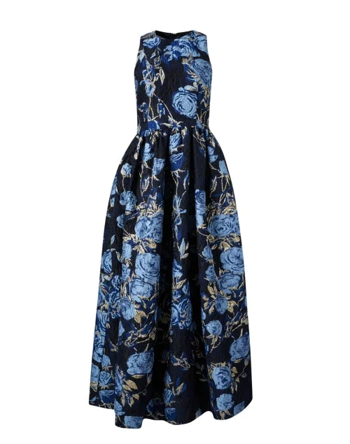 Shop More, Spend Less!Serra Blue and Gold Jacquard Dress