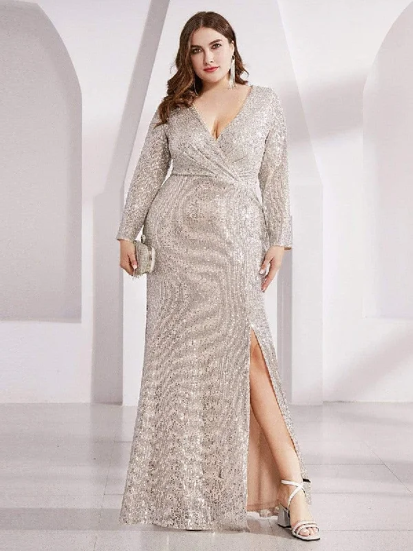 Shop Today, Save Tomorrow!Plus Size Sexy Deep V-Neck Sequin Bodice Formal Evening Gowns Shop Today, Save Tomorrow!Plus Size Sexy Deep V-Neck Sequin Bodice Formal Evening Gowns
