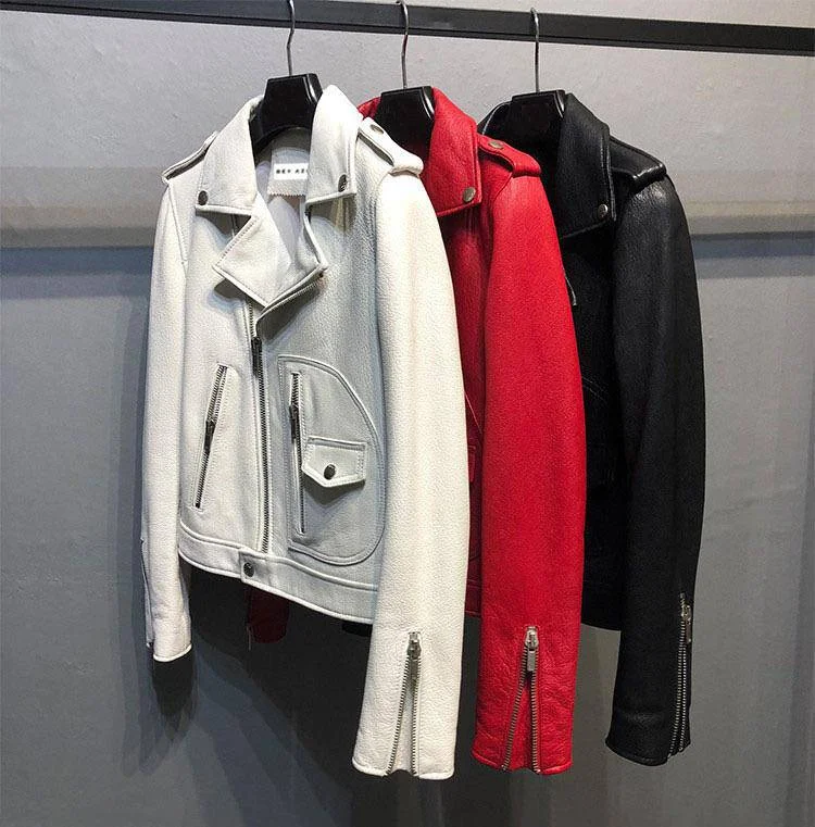 Save Up to 50% Off!Sheepkin Leather Biker Jacket With Asymmetrical Zippers