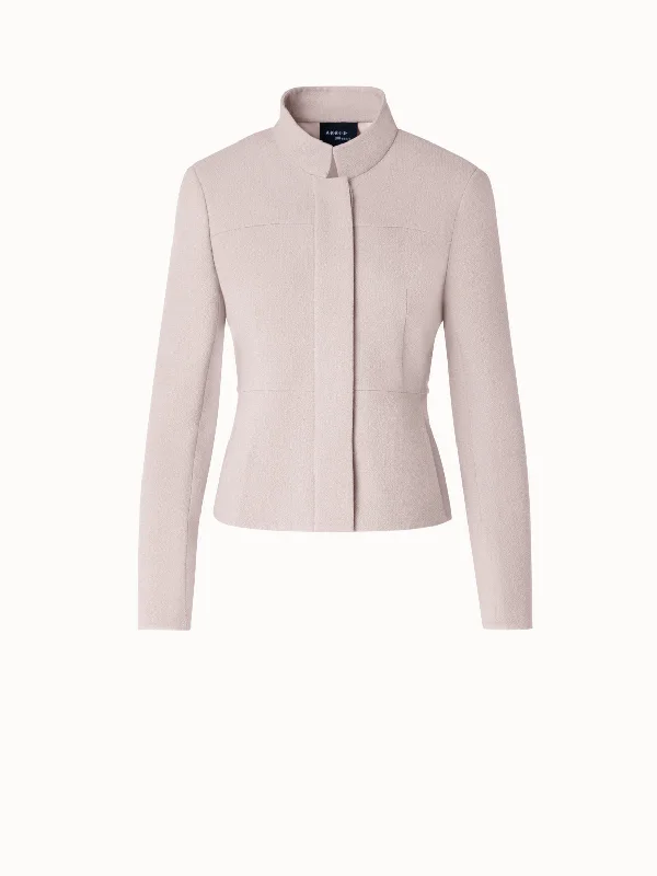 New Discounts Just Dropped!Short Jacket with Mock Neck in Wool Crêpe Double-Face