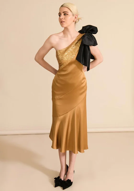 Hot Deals You Can’t Resist!Sisters By Caroline Kilkenny Kennedy Sequin Satin Maxi Dress, Gold