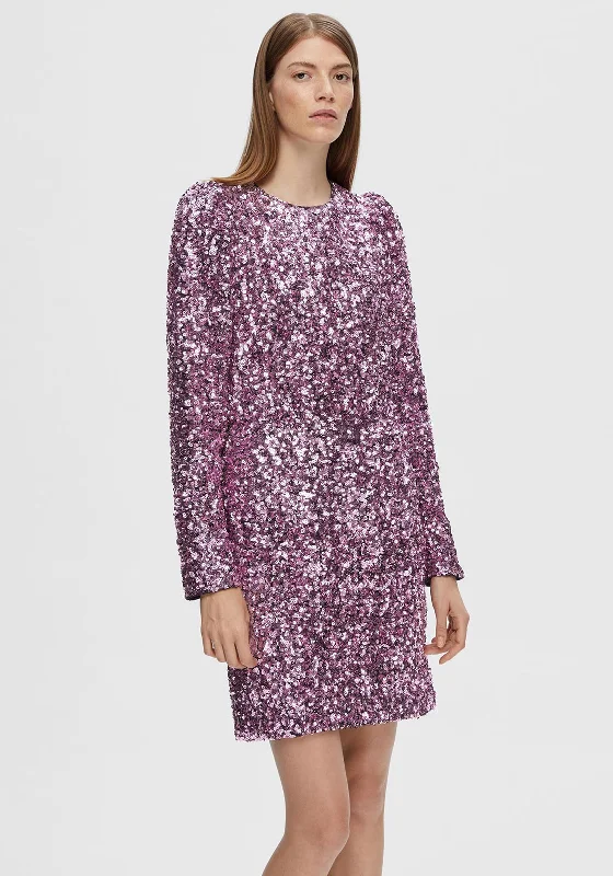 Your Shopping Wish, Our Discount Command!Selected Femme Colyn Sequin Embellished Mini Dress, Pink Lavender