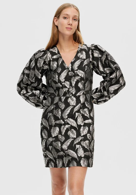 Your Favorite Sale is Back!Selected Femme Paula Leaf Embossed Mini Dress, Silver