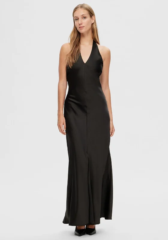 Amazing Prices You Can’t Resist!Selected Femme Renata Neck Holder Satin Maxi Dress, Black Amazing Prices You Can’t Resist!Selected Femme Renata Neck Holder Satin Maxi Dress, Black