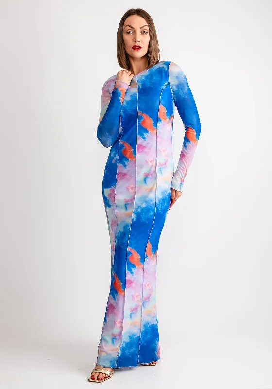 Best Price of the Season!SOMETHINGNEW Kiara Watercolour Mesh Maxi Dress, Purple Heather