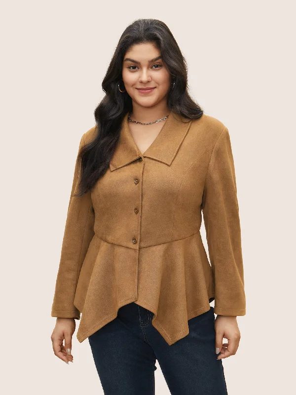 Amazing Prices You Can’t Resist!Solid Faux Suede Zipper Hanky Hem Jacket