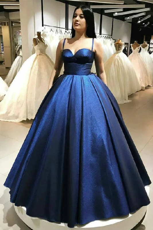 Limited Time Offer!Spaghetti Straps Blue Sweetheart Neckline Ball Gown Prom Dress PSK132