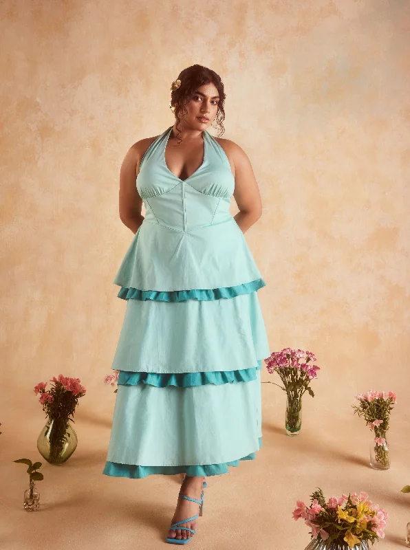 Your Favorite Items on Sale Now!Lova Teal Corset Ruffled Dress