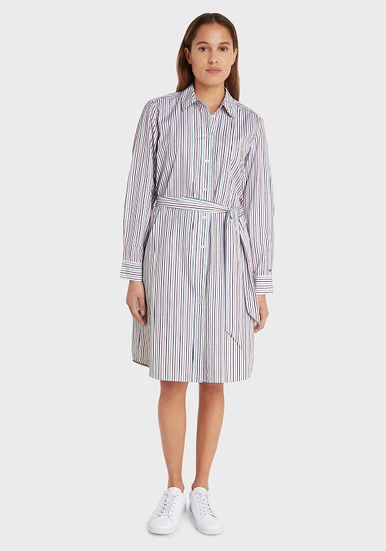 Special Discounts Inside!Tommy Hilfiger Womens Striped Mini Shirt Dress, White Multi