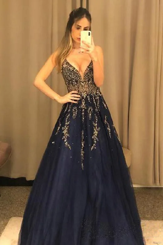 Incredible Savings Inside!V Neck Line Sexy Party Dress Navy Blue Tulle Long Prom Dress With Beading PSK125 Incredible Savings Inside!V Neck Line Sexy Party Dress Navy Blue Tulle Long Prom Dress With Beading PSK125