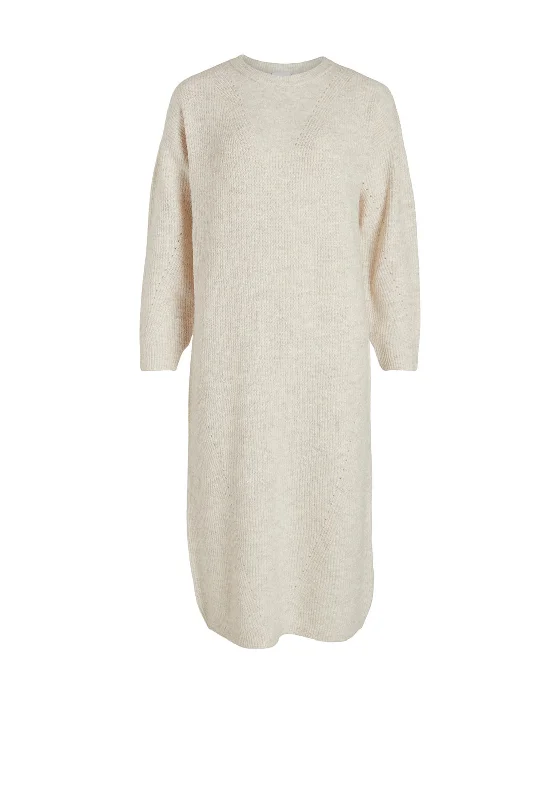 Shop More, Spend Less!Vila Cilia Knitted Midi Jumper Dress, Natural Melange