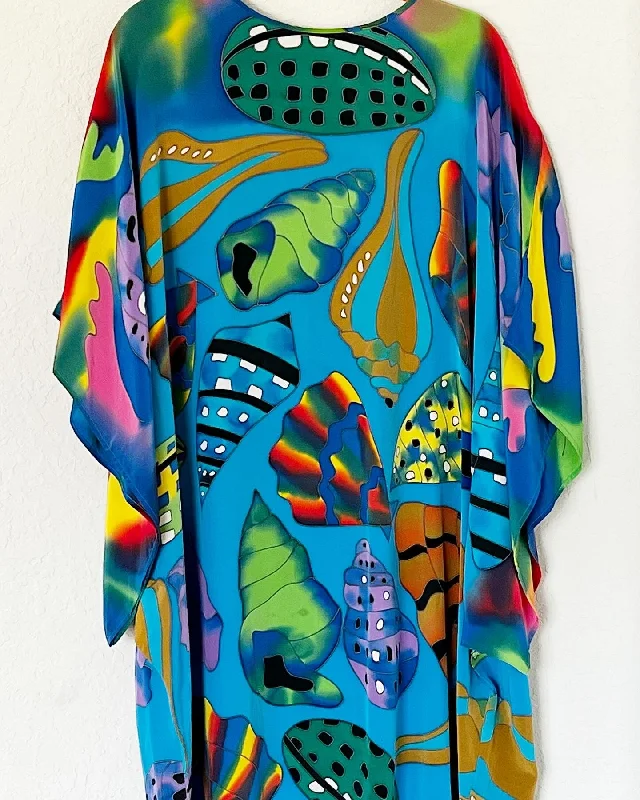 Only a Few Left – Order Now!Vintage 90’s Silk Colorful Seashell Kaftan Caftan Dress